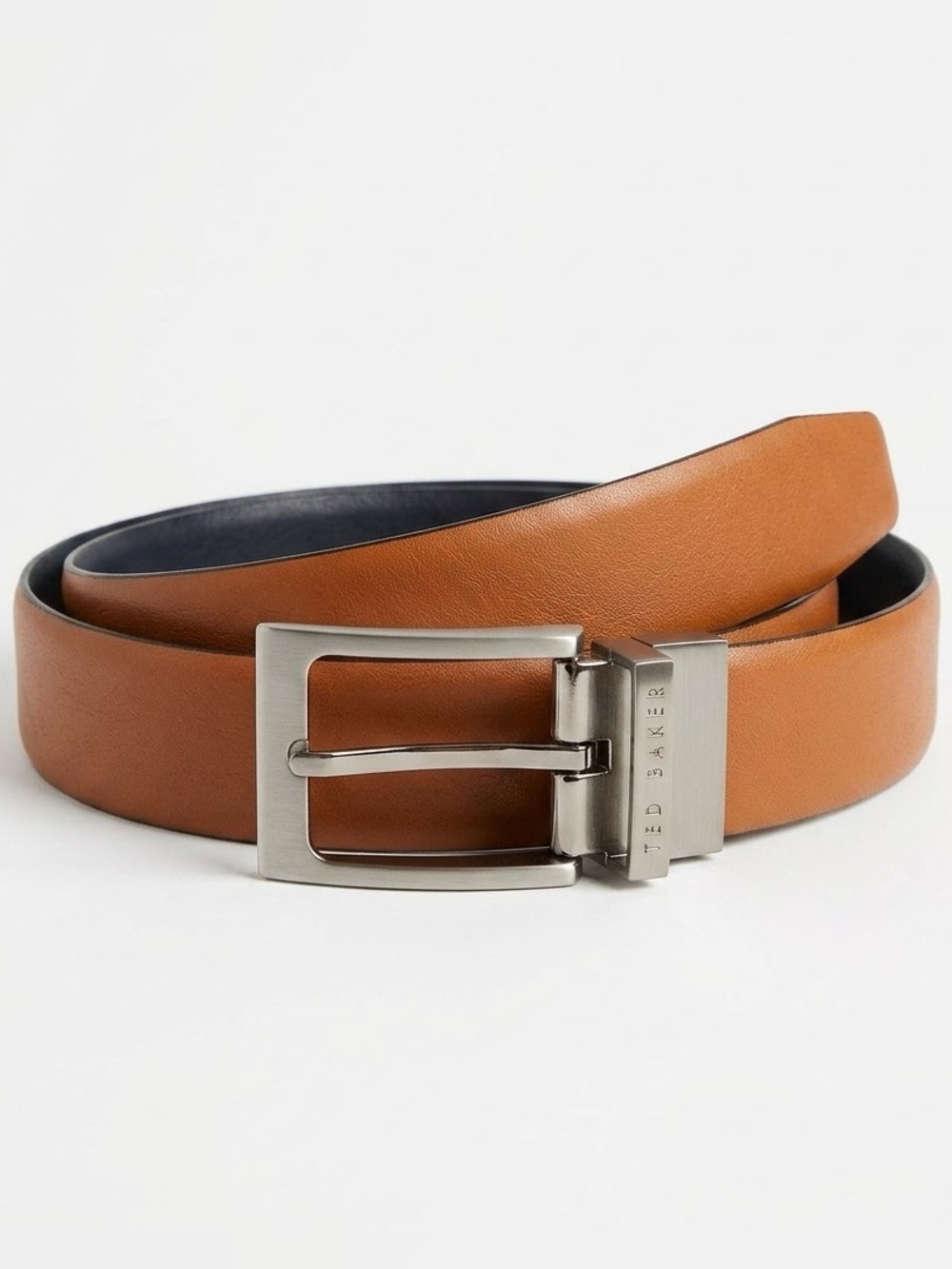New Ted Baker London Leather Belt – Reversible Cognac Tan & Dark Navy Blue
